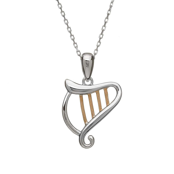 House of Lor Sterling Silver & Rose Gold Celtic Harp Pendant Necklace H40038