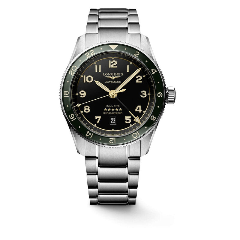 Longines Spirit Zulu Time Automatic Steel Green 42mm Mens Watch L38124636