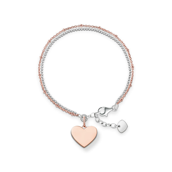 Thomas Sabo Sterling Silver & 18ct Rose Gold Plating Heart Bracelet LBA0102-415-12
