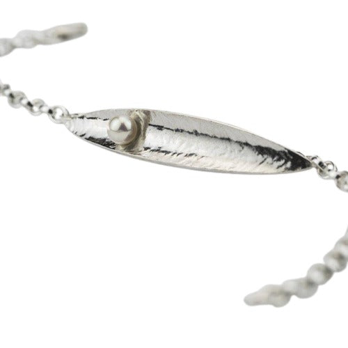 Martina Hamilton Leaf and Pearl Silver Bracelet
