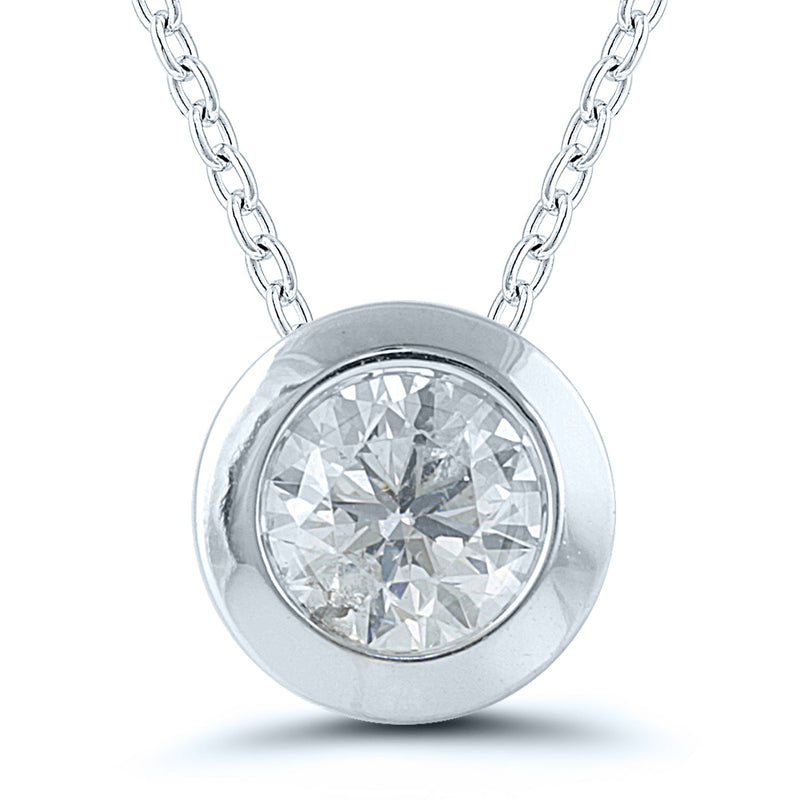 9ct White Gold 0.20ct Diamond Rubover Bezel Pendant Necklace