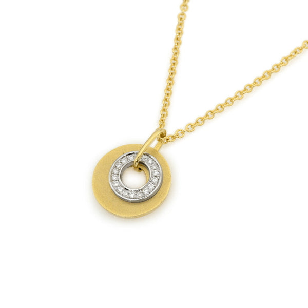 9ct Yellow and White Gold Double Circle 0.09ct Diamond Necklace 