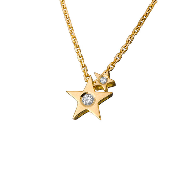 9ct Gold Double Stars 0.04ct Diamond Necklace