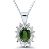 9ct White Gold 0.20ct Diamond and Oval Cluster Colourstone Pendant Necklace