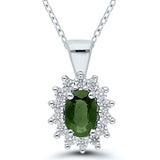 9ct White Gold 0.20ct Diamond and Oval Cluster Ruby/Emerald/Sapphire Pendant Necklace