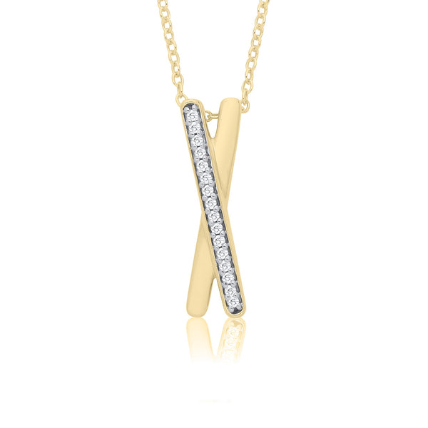 9ct Gold 0.05ct Diamond X Pendant Necklace