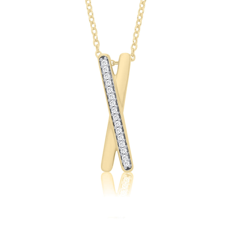 9ct Gold 0.05ct Diamond X Pendant Necklace