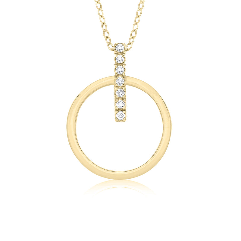 9ct Gold 0.08ct Diamond Circle Pendant Necklace