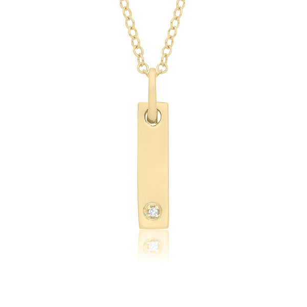 9ct Gold 0.04ct Diamond Ingot Pendant Necklace