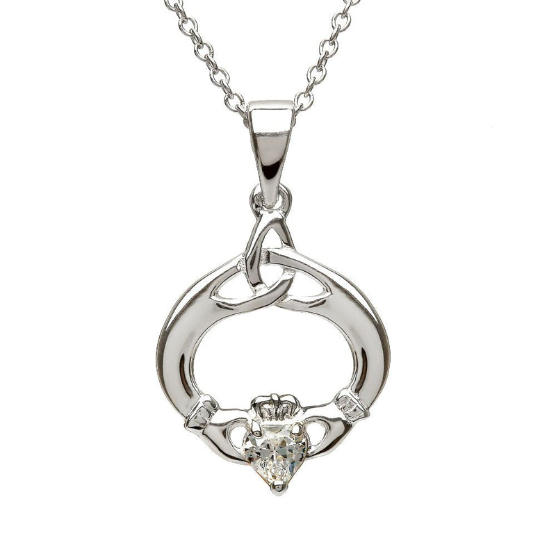House of Lor April SIlver Claddagh & Trinity Knot Birthstone Pendant PS.00650-4 