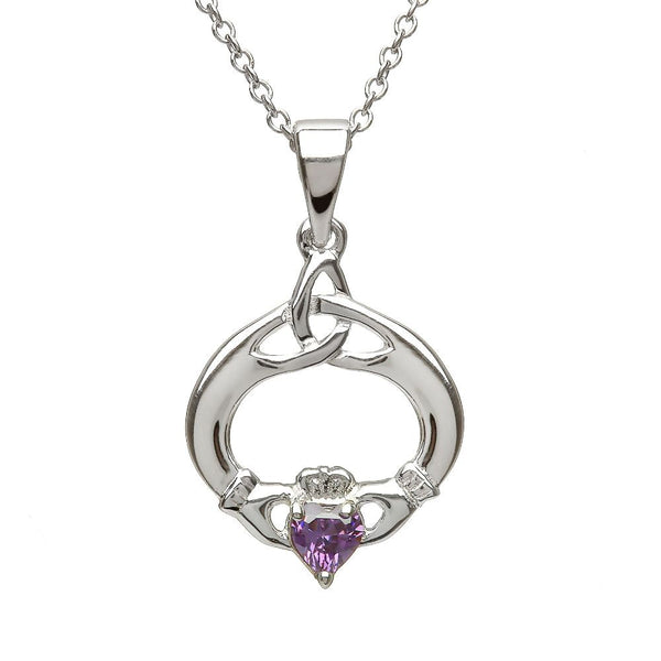 House of Lor February SIlver Claddagh & Trinity Knot Birthstone Pendant RS.00650-2 