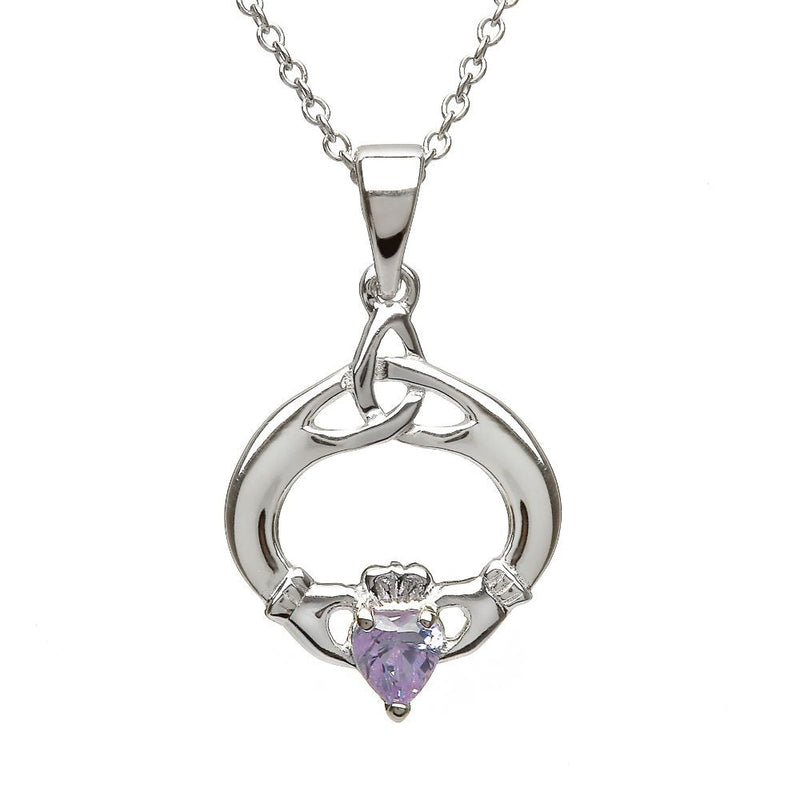 House of Lor June Silver Claddagh & Trinity Knot Birthstone Pendant PS.00650-6