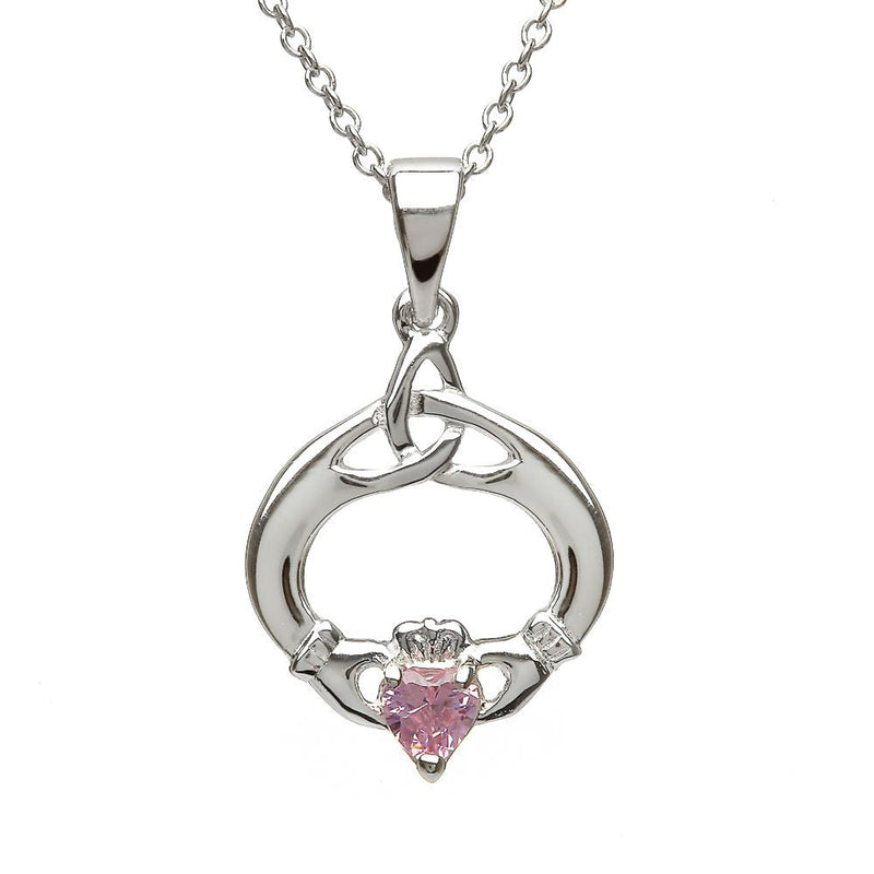 House of Lor October SIlver Claddagh & Trinity Knot Birthstone Pendant PS.00650-10  