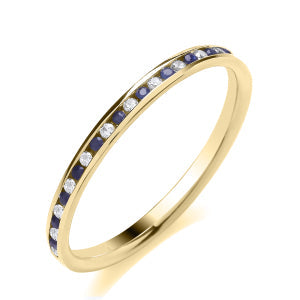 9ct Gold Channel Set Sapphire and 0.13ct Diamond Ring