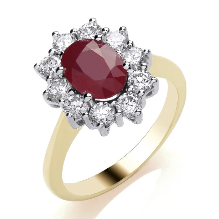9ct Gold 0.91ct Diamond and Oval Ruby Ring