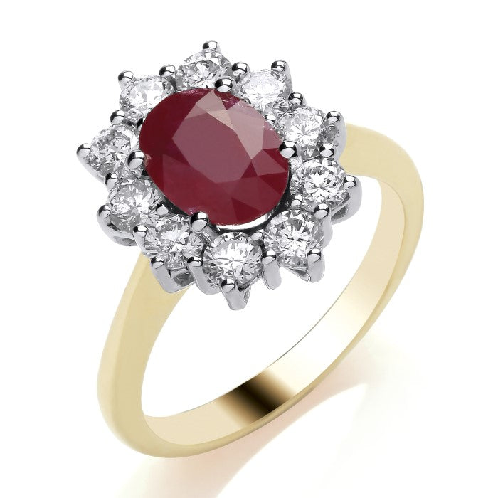 9ct Gold 0.91ct Diamond and Oval Ruby Ring