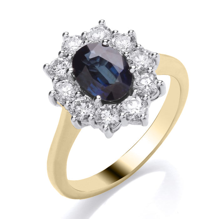 9ct Gold 0.91ct Diamond and Oval Sapphire Ring