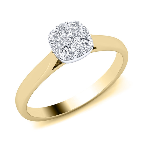 9ct Gold Cushion 0.25ct Diamond Ring