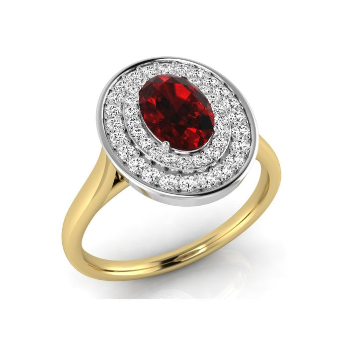 9ct Gold Diamond and Oval Ruby / Sapphire / Emerald Ring