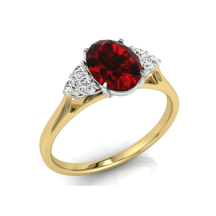 9ct Gold 0.10ct Diamond and Oval Ruby / Emerald / Sapphire Ring