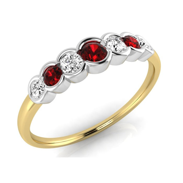 9ct Gold Seven Stone Diamond and Ruby / Emerald / Sapphire Ring