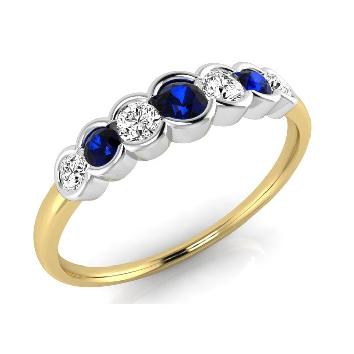 9ct Gold Seven Stone Diamond and Ruby / Emerald / Sapphire Ring