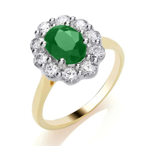18ct Gold 0.72ct Emerald & 0.70ct Diamond Cluster Ring