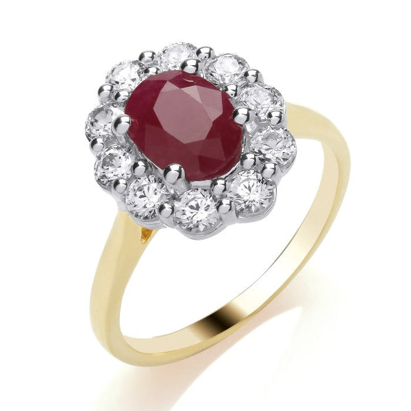 18ct Gold 0.80ct Ruby & 0.70ct Diamond Cluster Ring
