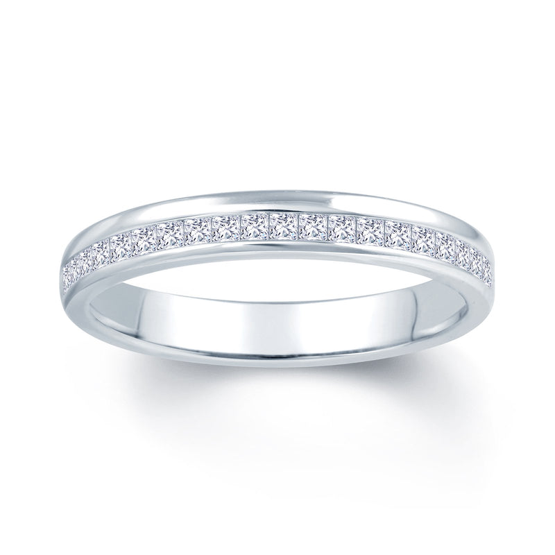 18ct White Gold Princess Cut Offset 0.30ct Diamond Wedding Ring