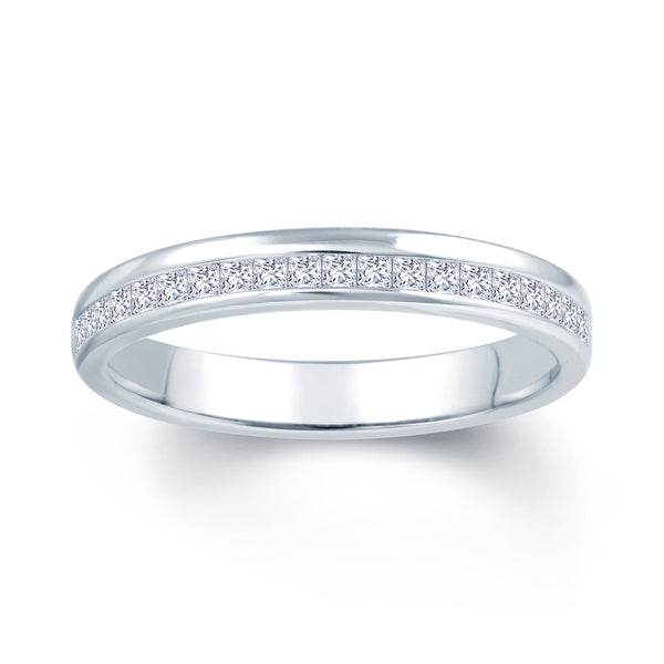 Platinum Princess Cut Offset 0.30ct Diamond Wedding Ring