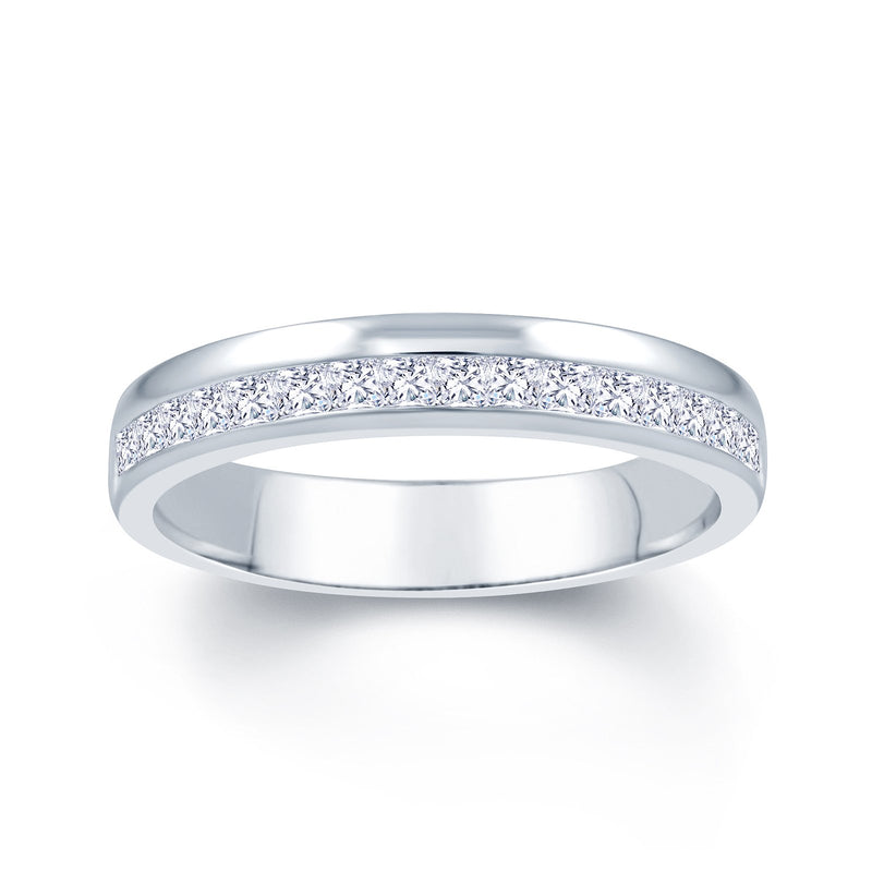 18ct White Gold Princess Cut Offset 0.45ct Diamond Wedding Ring