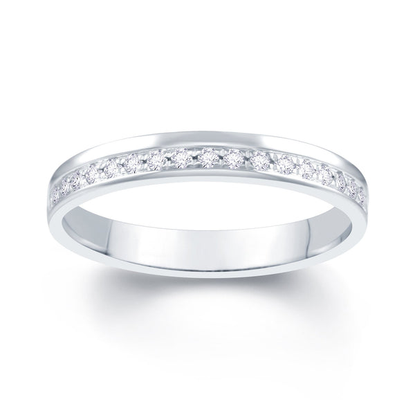 18ct White Gold Pave Off Set 0.10ct Diamond Wedding Ring