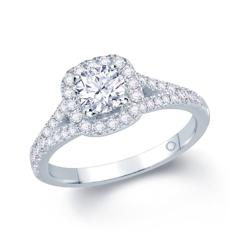 18ct White Gold Cushion Halo Split Shank 0.30ct Diamond Engagement Ring