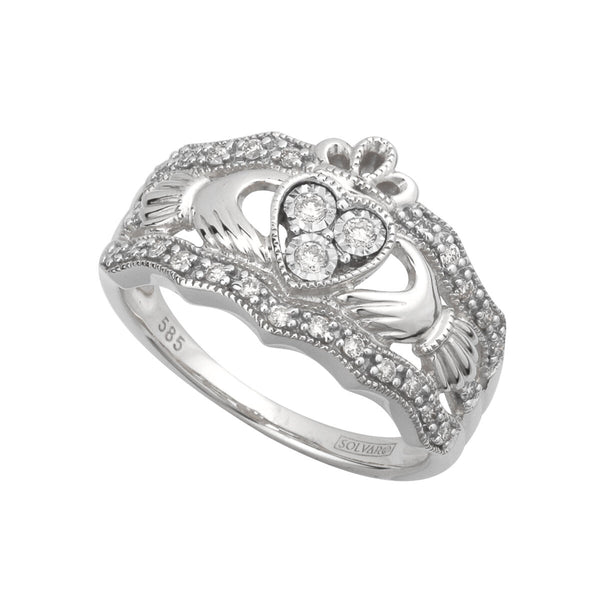 14ct Gold 0.25ct Diamond Wide Claddagh Ring