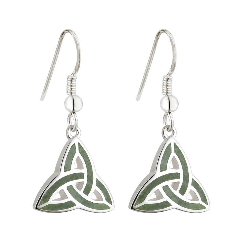 Sterling Silver Connemara Marble Trinity Knot Drop Earrings