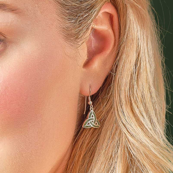 Sterling Silver Connemara Marble Trinity Knot Drop Earrings