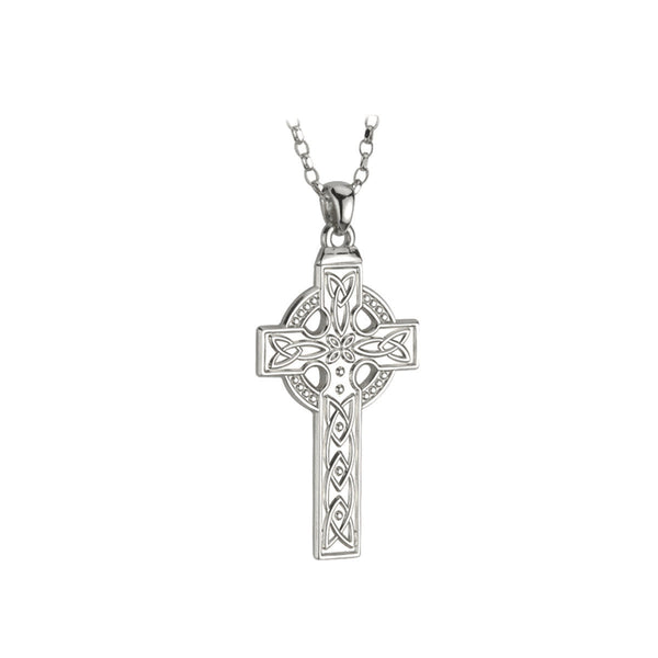 Sterling Silver Large Celtic Cross Pendant Necklace S4091