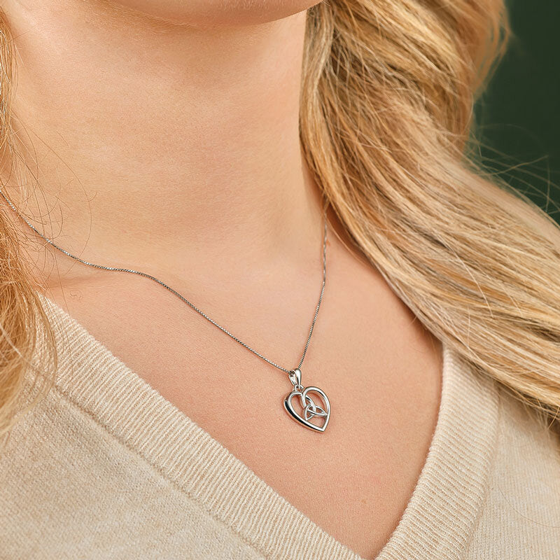 Sterling Silver Heart Trinity Knot Pendant Necklace