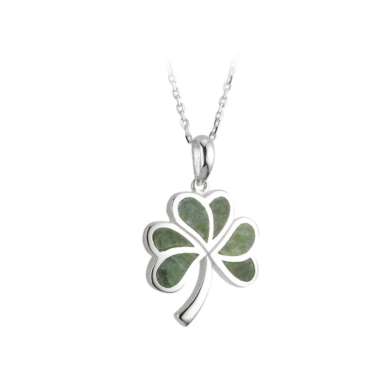 Sterling Silver Connemara Marble Shamrock Pendant Necklace S44702