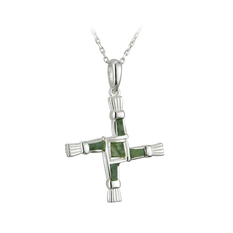 Sterling Silver Connemara Marble St. Brigids Cross Pendant Necklace S44703
