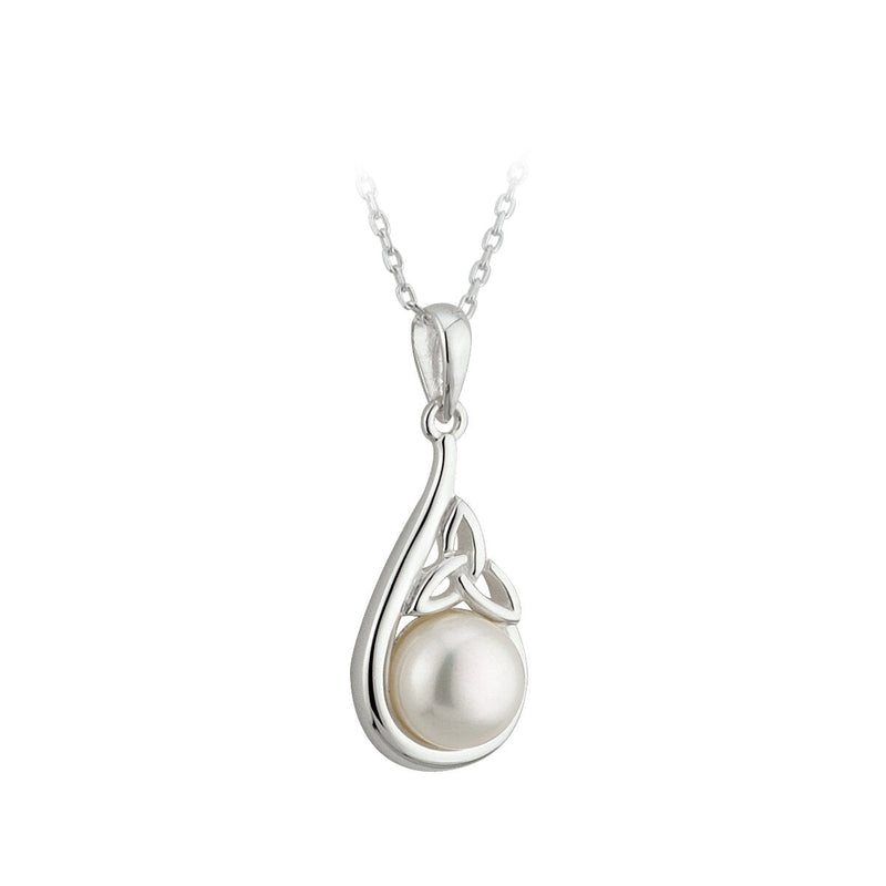 Sterling Silver Pearl Trinity Knot Pendant Necklace