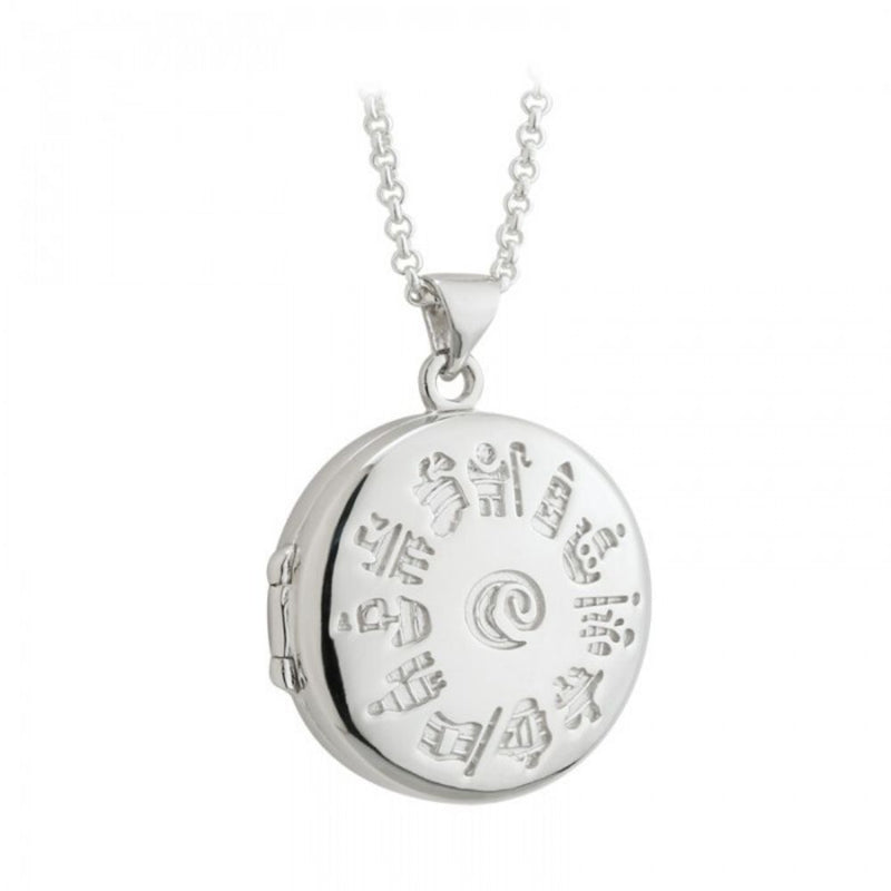 History of Ireland Sterling Silver Round Locket Necklace