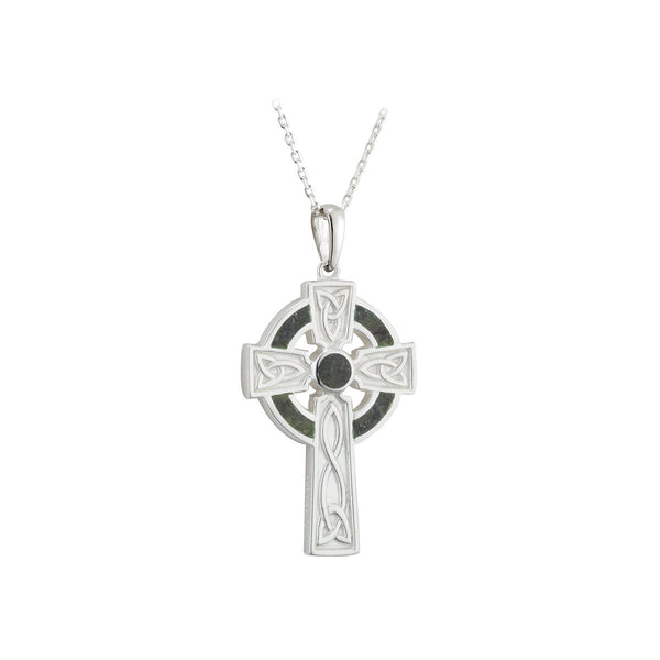Sterling Silver Connemara Marble Celtic Cross Pendant Necklace S46023