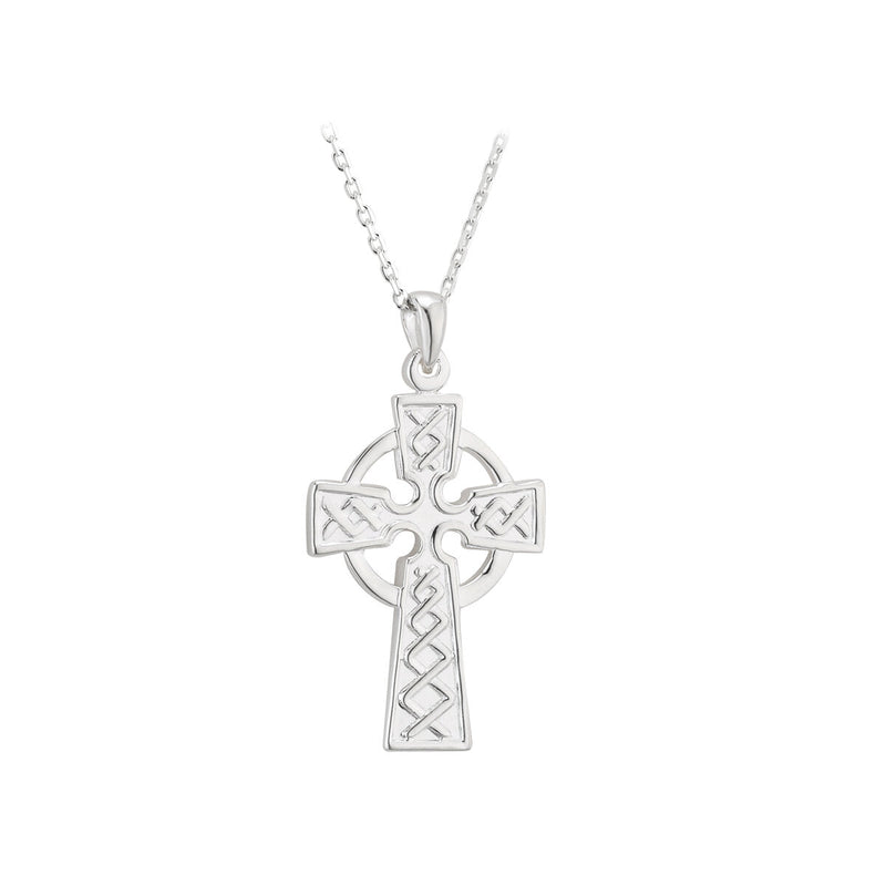 History of Ireland Silver Celtic Cross Necklace S4934