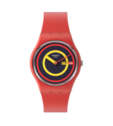 Swatch Concentric Red Quartz 34mm Watch SO28R702