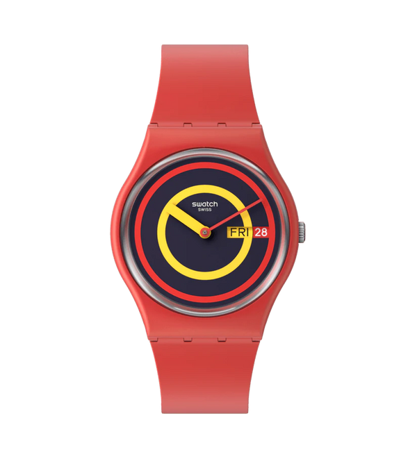 Swatch Concentric Red Quartz 34mm Watch SO28R702