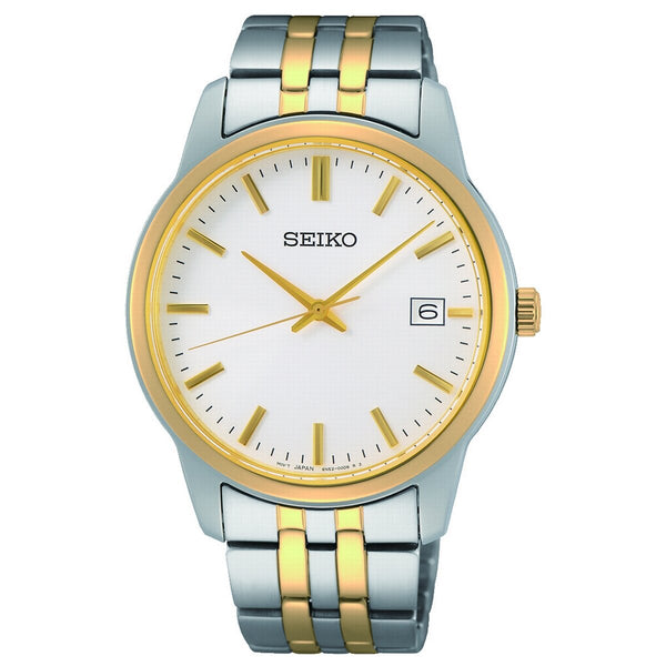 Seiko Quartz 2 Tone 40mm White Dial Mens Watch SUR402P1