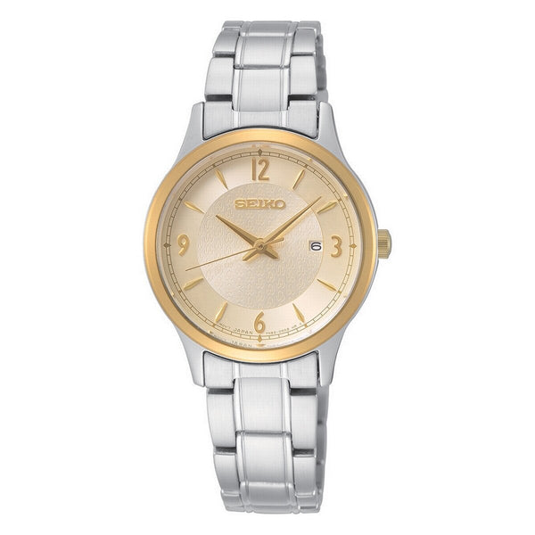 SEIKO QUARTZ LADIES 50TH ANNIVERSRY SPECIAL EDITION TWO TONE STEEL CHAMPAGNE DIAL BRACELET WATCH