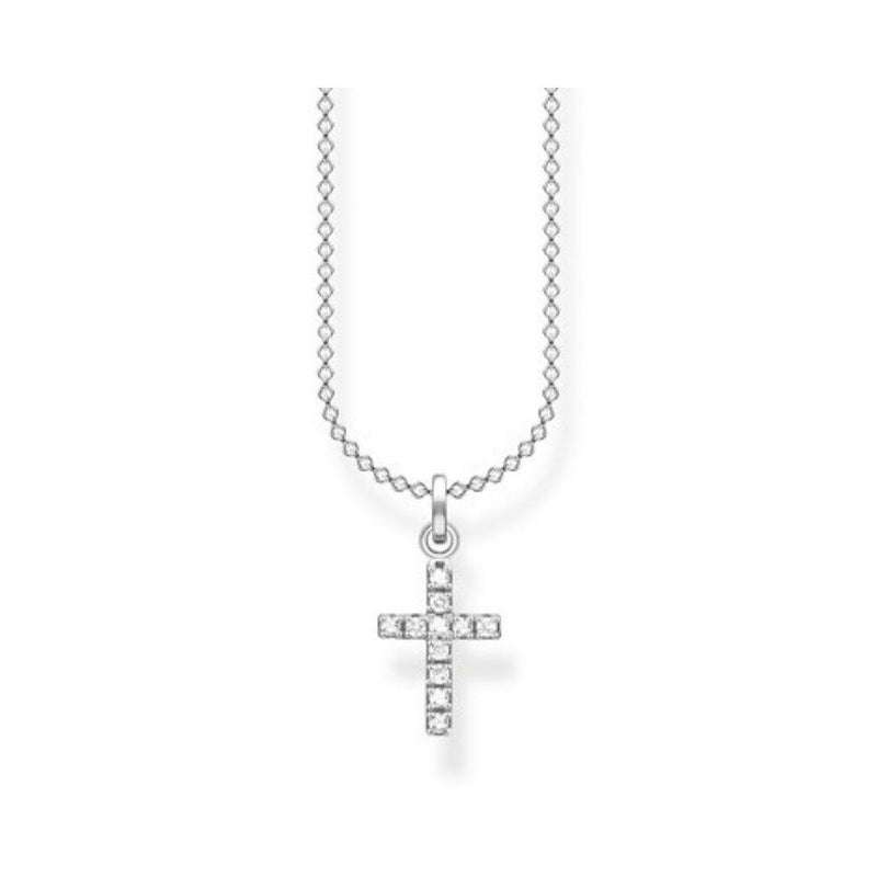 Silver necklace with onxy beads, white zirconia and ring clasps | THOMAS  SABO