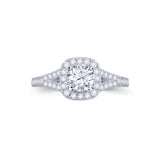 Platinum Cushion Halo Split Shank Engagement Ring